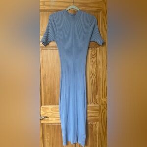 Varley Sky Blue Ribbed Midi Dress